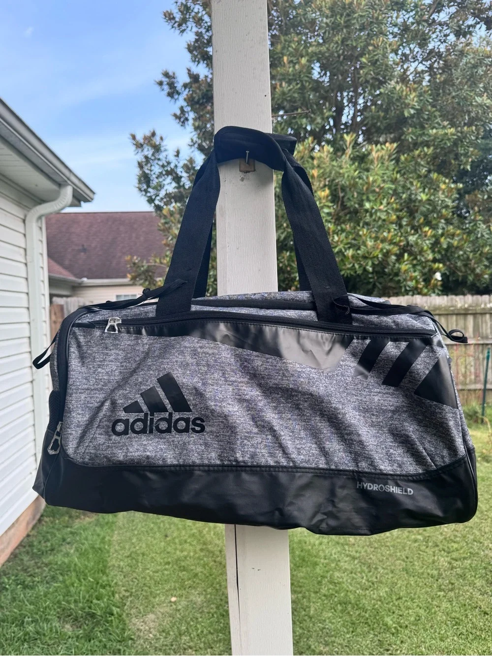 ADIDAS  Men's Black and Heather Gray Duffel with HydroShield